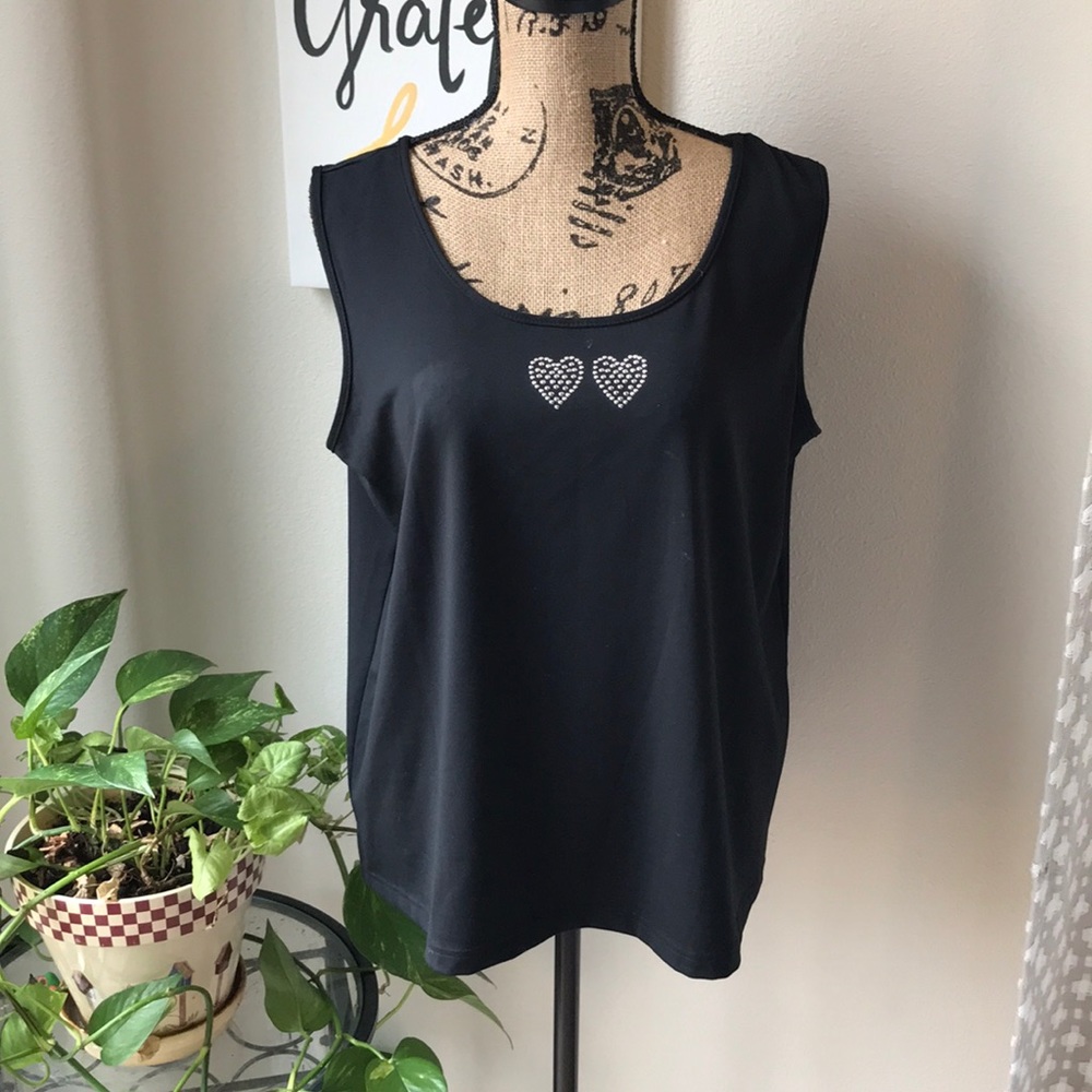 Hillard & Hanson Plus Top black metallic hearts